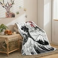thumbnail image 3 of Japanese Cherry Blossom Throw Blanket, Asian Japanese Wave Tapestry Kanagawa Throw Flannel Blankets, Asian Anime Mount Red Sun Plush Cozy Fuzzy Blanket 50" x 60", Super Soft & Warm Blankets, 3 of 4