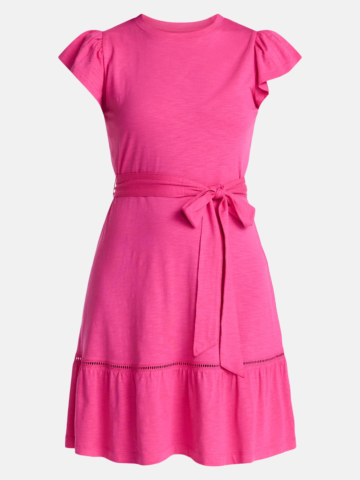 Time and Tru Women's and Women's Plus Belted Mini Dress with Flutter Sleeves, Sizes XS-4X