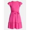 thumbnail image 6 of Time and Tru Women's and Women's Plus Belted Mini Dress with Flutter Sleeves, Sizes XS-4X, 6 of 6