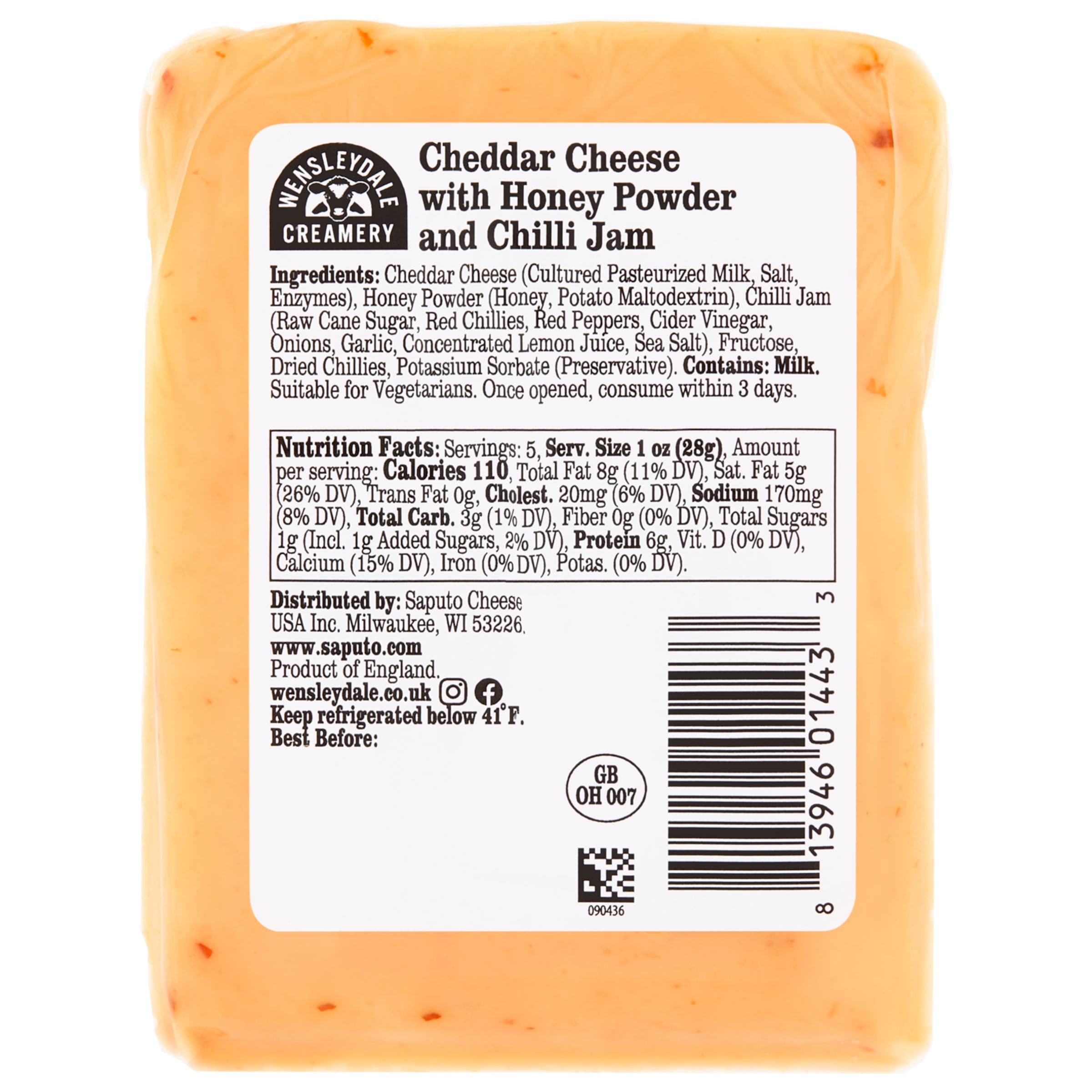 Wensleydale Creamery Hot Honey Cheddar Cheese Wedge, 5.3 oz