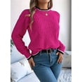 thumbnail image 4 of Sweaters for Women Striped Trim Drop Shoulder Sweater Sweaters Rose Red S, 4 of 8