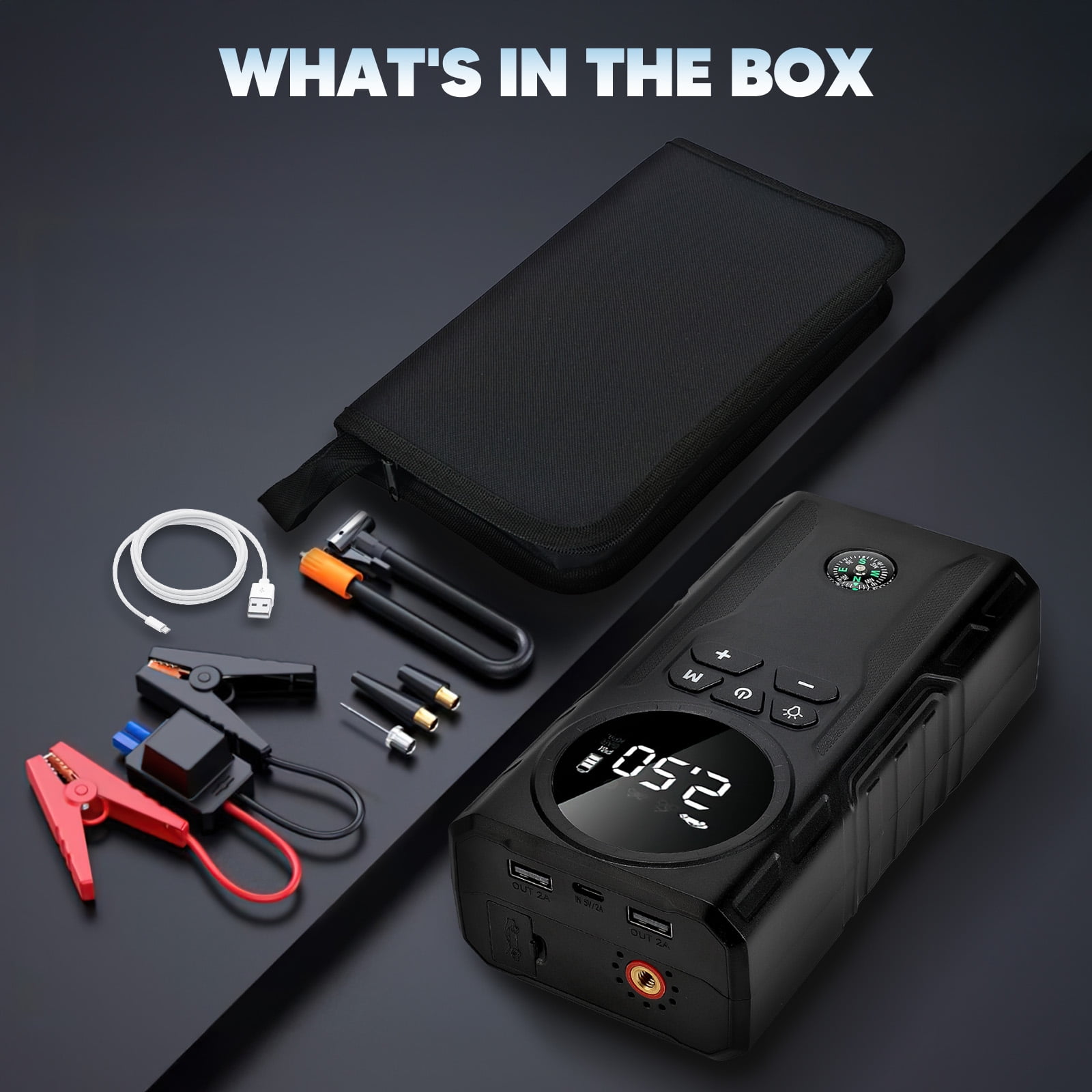 UNTIMATY Portable Car Jump Starter with Air Compressor Power Bank 3000A 39800mAh 12V Car Battery Jump Starter 150PSI Digital Tire Inflator Portable Battery Jump Box with Jumper Cables