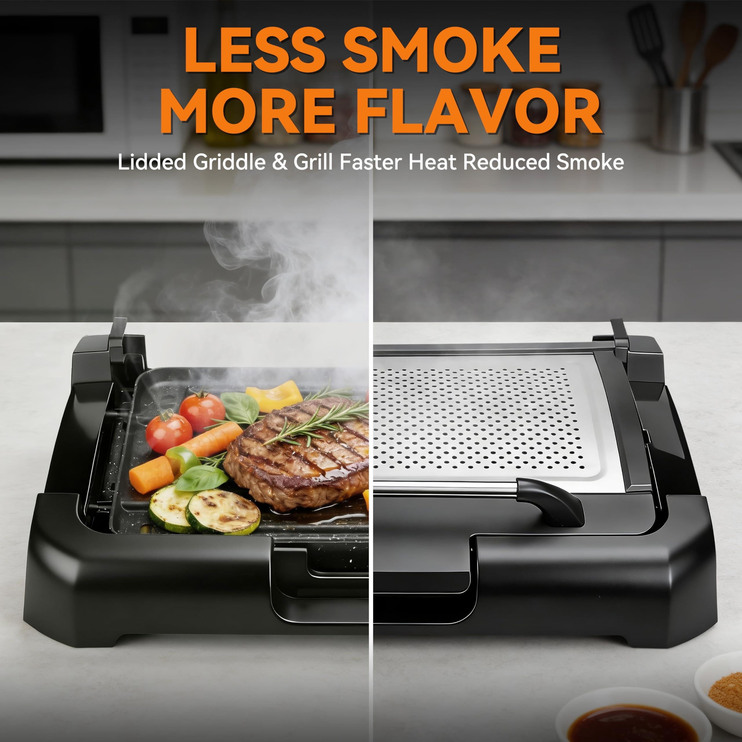 Electric Griddle & Grill, Stainless Steel, 2-in-1 Reversible Plate