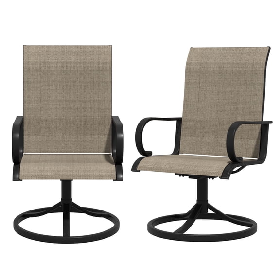Brown 2 Pack Swivel Rocker Patio Chairs, All Weather Waterproof Textilene High Back Outdoor Chairs, Rust Resistant Metal Frame Seating for Backyard, Deck & Garden