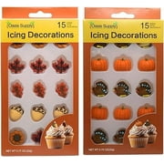 Thanksgiving Fall Edible Cake Decorations - Candy or Cupcake Topper - Assorted Leaves, Acorns, Turkeys, and Pumpkins, 30 Pieces Total