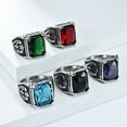 thumbnail image 5 of HIJONES Men's Stainless Steel Gothic Multicoloured Crystal Gemstone Tulip Engraved Chunky Biker Ring Punk Finger Jewelry Silver Black Stone Size 14, 5 of 6