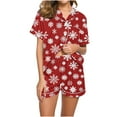 thumbnail image 3 of Feancey Womens Christmas Pjs Short Sets Xmas Snowflake Printed Lounge 2 Piece Set Casual Button Down Sleepwear and Shorts Pajama Two Piece Multicolor S, 3 of 7