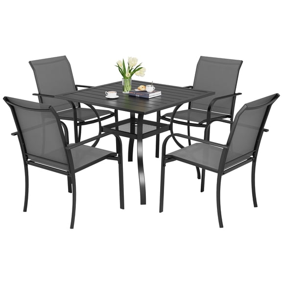 SUNCROWN 5 - Piece Outdoor Dining Set, Patio Furniture Set with 4 x Textilene Dinning Chairs and 1 Steel Slat Metal Bistro Table for Lawn Garden Backyard Deck, Grey
