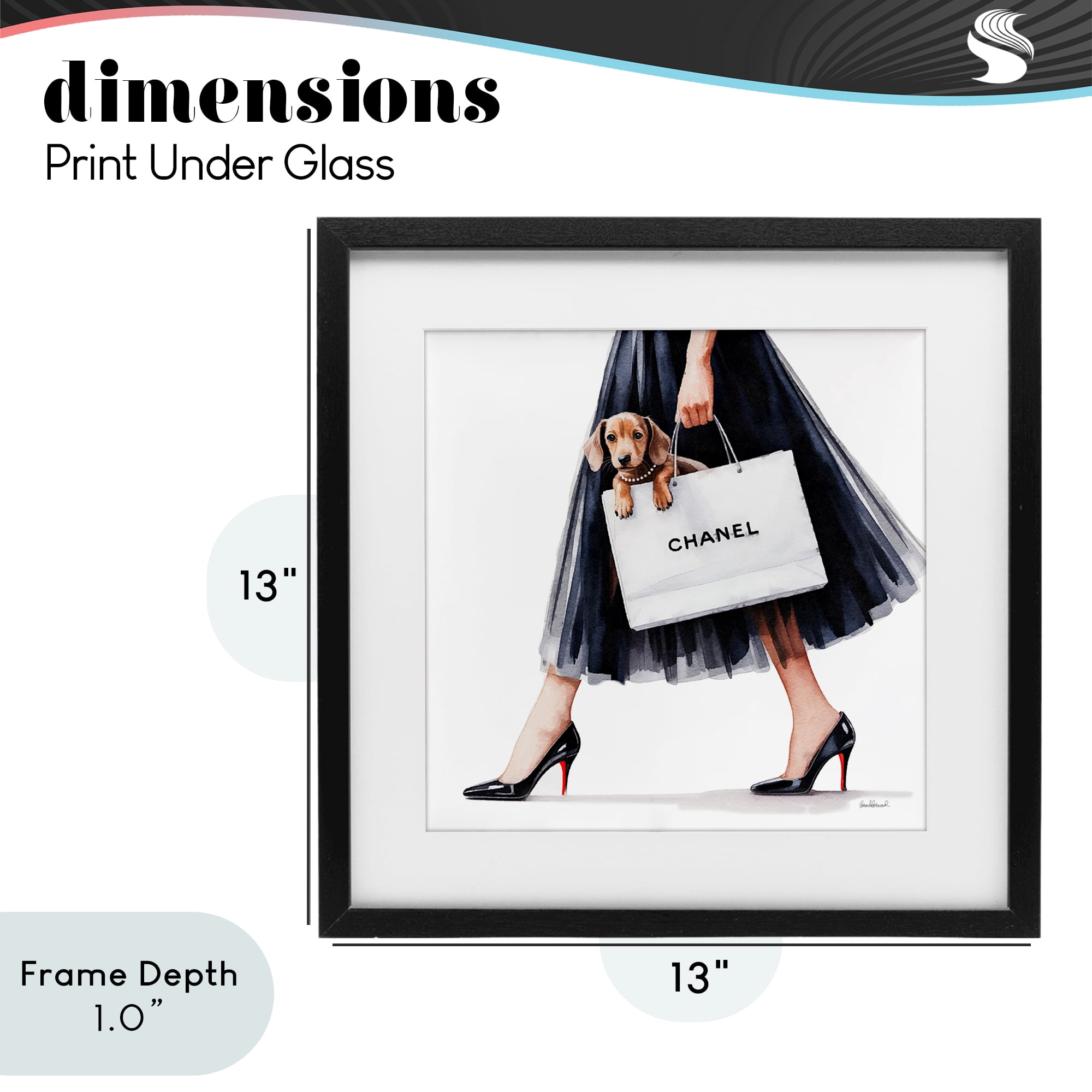 Stupell Industries Elegant Dog & Shopping Bag Black Framed Print Under Glass, design by Amanda Greenwood