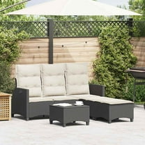 vidaXL 3 Piece Patio Sofa Set with Cushions L-shaped Black Poly Rattan