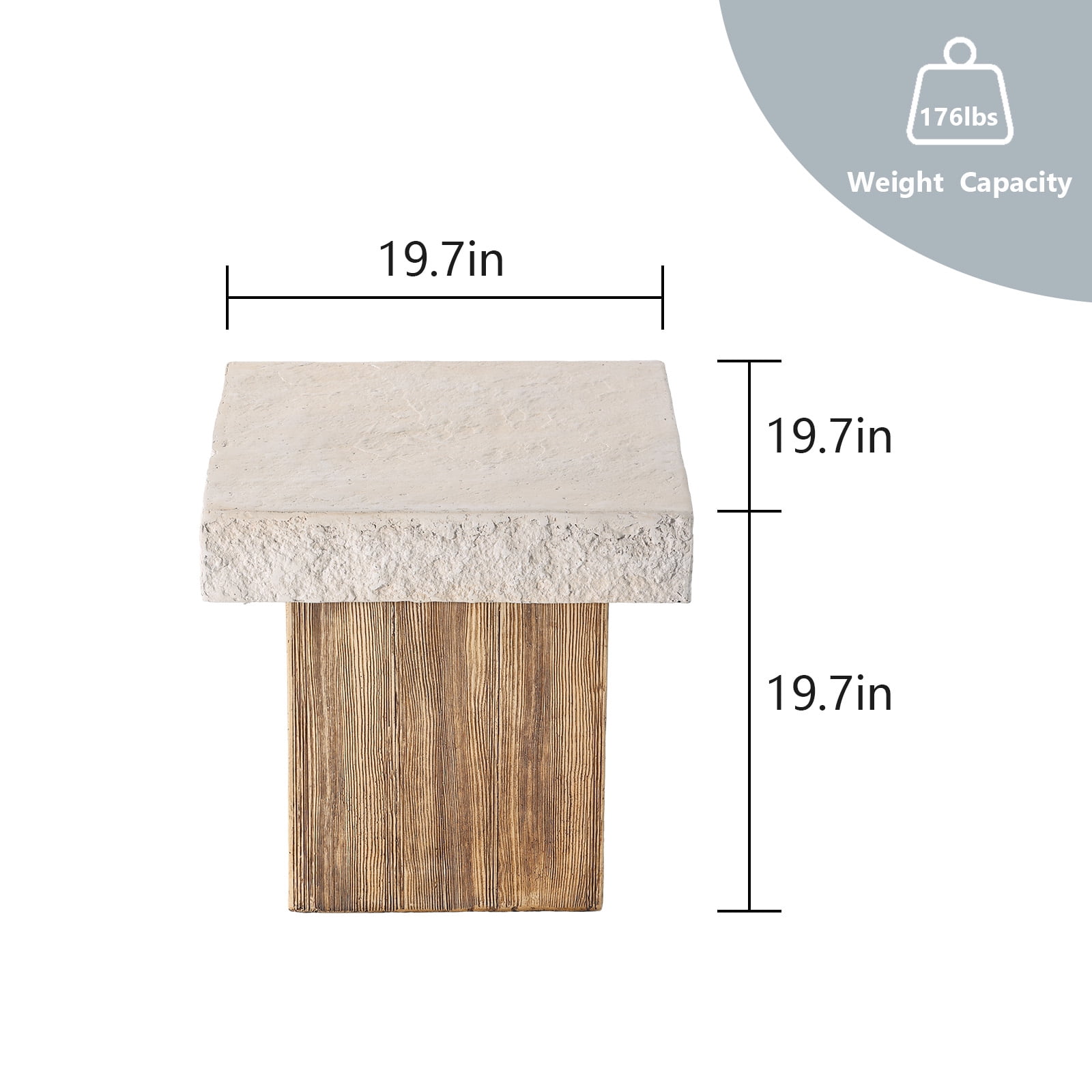 COSIEST Outdoor Medium Side Table, Patio Coffee Table, 19.7 inches Square MgO Table with Faux Wooden Pedestal Base, End Table for Patio, Garden, Backyard, Antique Beige