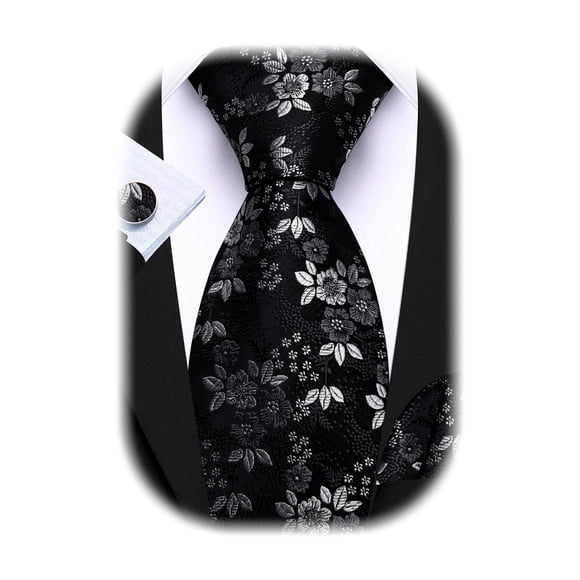 Juego de corbatas Barry.Wang de seda floral de 150 cm con gemelos