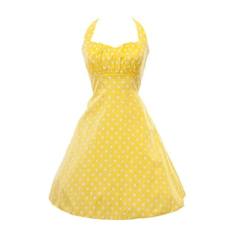 BUDDY'S USA - Retro 1950s Polka Dot Smock Halter Swing Dress, Yellow ...