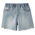thumbnail image 3 of Ruyang Tween Girls Distressed Raw Hem Denim Shorts Teen Girls Elastic Waist Straight Leg Jean Shorts Kids Y2k Summer Denim Shorts, 3 of 9