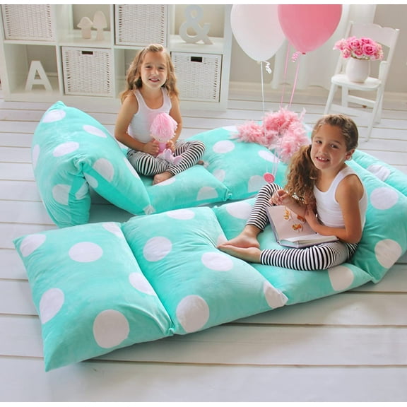 Butterfly Craze Floor Pillow Bed Lounger Cover, Cozy & Stylish Seating Solution for Kids & Adults, Recliner Floor Cushion for Ultimate Comfort, Holds 5 Pillows, Cover Only, Aqua Polka Dot, King