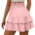 thumbnail image 4 of Arnsht Women's Cute High Waist Ruffle Mini Skirt Layered Ruffle Hem Flared Flowy Casual Shorts Swing Beach Mini Short Skirt Pink M, 4 of 6