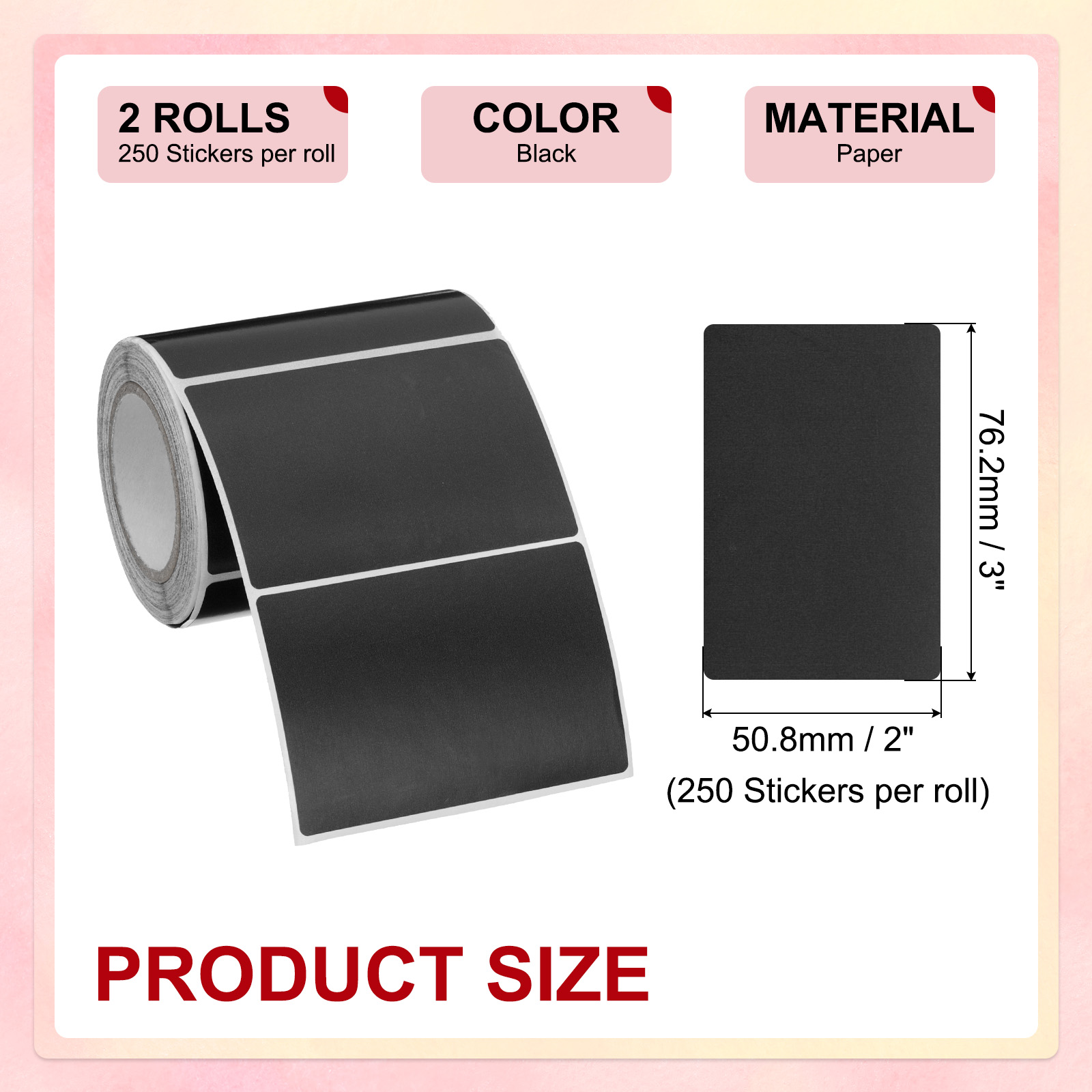 Rectangle Sticker Self-Adhesive Color Coding Labels Thermal Transfer Label Roll for Office Inventory Organize Name Tag Black