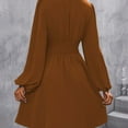 thumbnail image 4 of Ashirexll Midi Dresses for Women, Womens Long Sleeve Dresses, Fashion Casual Solid Color Waist Cinched V-Neck Short Dress, 4 of 4