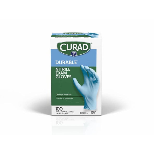 Guantes de examen de nitrilo Curad, duraderos y resistentes a productos químicos, 100 unidades