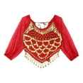 thumbnail image 6 of Alvivi Women's Sequined Belly Dance Chiffon Irregular Hem Crop Top Performance Costume Red One Size, 6 of 7