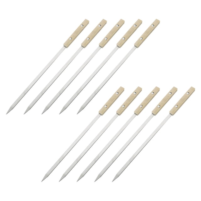 Brochetas planas shamjiam para barbacoa de Acero inoxidable con mango de madera 40cm 10 Uds