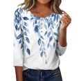 thumbnail image 3 of LangJing Women's 3/4 Sleeve T Shirts Floral Printed Button Summer Top Dressy Casual Basic Tees Shirt Tunic Blouses Multicolor,XL, 3 of 8