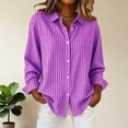 thumbnail image 4 of ClodeEU Women's Striped Long Sleeve Collar Button Shirt ,Casual Loose Blouse Purple,Womens Plus M, 4 of 5