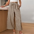 thumbnail image 3 of Lmueinov Women's Gingham Checkered Drawstring Wide Leg Capri Pants, Ruffle Elastic Waist Casual Trousers with Pockets, Summer Vacation Beach Daily Wear Cropped Pants for Women S-2XL, 3 of 6