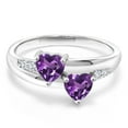 thumbnail image 2 of Gem Stone King 925 Sterling Silver Purple Amethyst and Lab Grown Diamond Ring | 0.88 Cttw | Heart Shape Gemstone Birthstone (Size 7), 2 of 5
