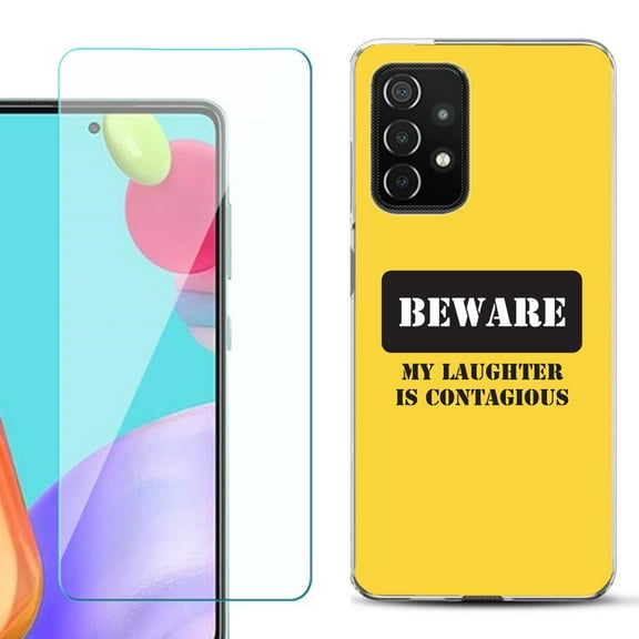 Slim-Fit Flexible Gel TPU Phone Case compatible with Samsung Galaxy A52 5G, with Tempered Glass Screen Protector, by OneToughShield ® - Laughter