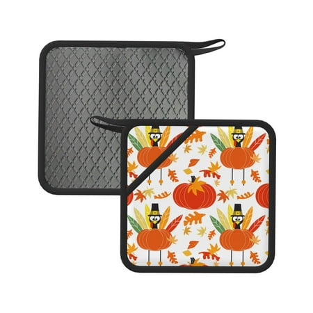 

2pcs Silicone Anti-Hot Hot Pads Oven Mitts Heat Resistant Pot Holders With Pockets Non Slip Oven Glove Potholder For Kitchen Cooking Bbq Baking 7.1in Happy Thanksgiving Day Holiday Fancy