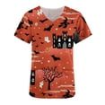 thumbnail image 3 of TIMIFIS Hauts de Blouse Imprimés Rouges d'Halloween pour Femmes Uniforme de Travail Manches Courtes Col en V Citrouille Araignées Fantôme Tunique Imprimée Blouse de Travail avec Poches-Rouge, 3 of 4