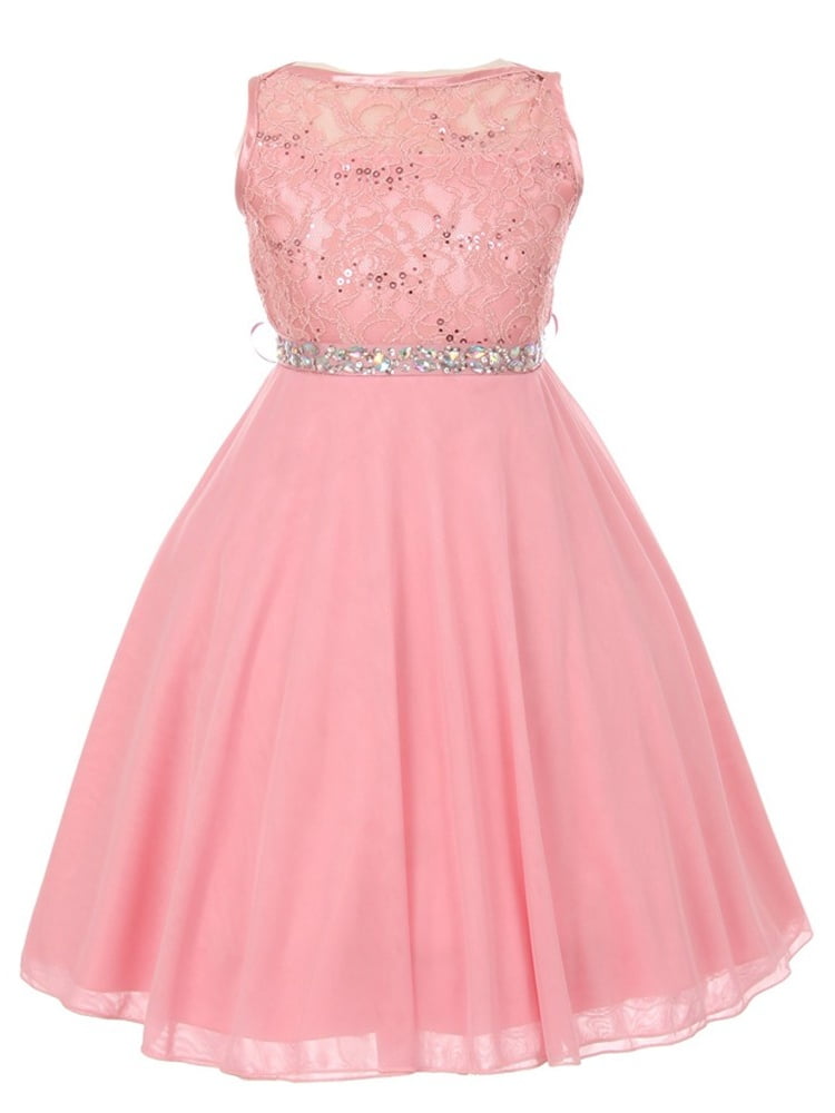 Cinderella Couture Girls Dusty Pink Sparkle Sequin Lace Chiffon