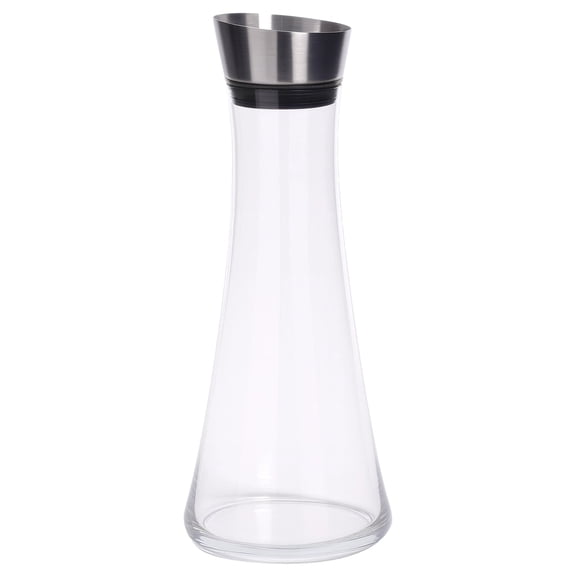 Basic Water Decanter 33.8 fl oz for Fridge – Small Plastic Carafe with Auto-Lid & Drip-Free Spout,Stainless Steel Lid,for Cold Water/Iced Tea/Juice (9.5x9.5x30cm)