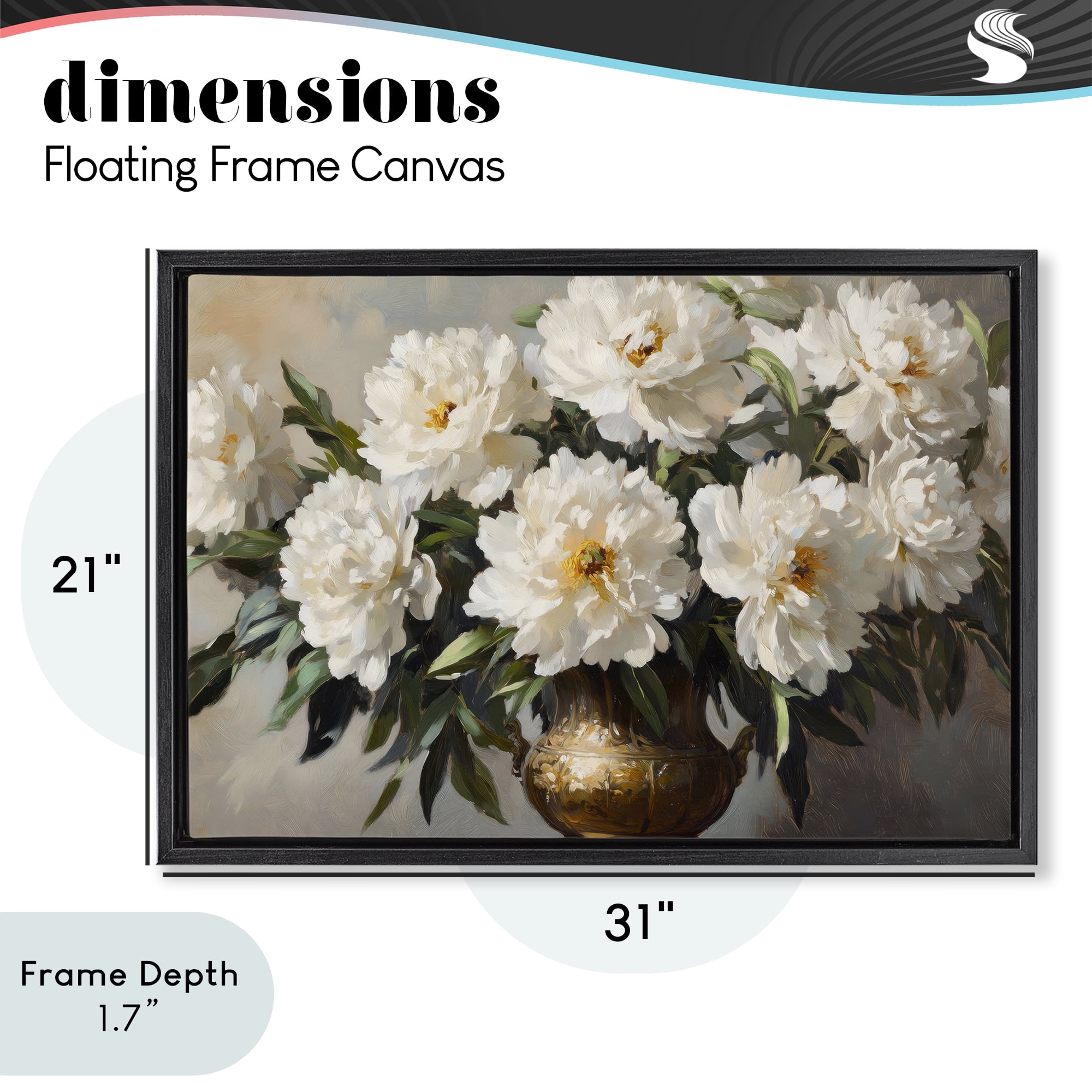 Stupell Industries Golden Vase with Peonies Black Framed Floater Canvas Wall Art, design by Petal Prints Design