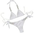 thumbnail image 2 of Trajes de baño Amzcrzy Tankini para mujer, trajes de baño, trajes de baño, bikini, traje de baño de color sólido para mujer + bañador y bikini de moda, traje de baño dividido blanco, S, 2 of 5