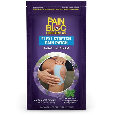 PainBloc24 Flexi-Stretch Max Strength Lidocaine Patch Pain Relief, Knee Brace Use, 10 ct.
