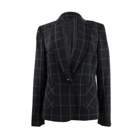 KASPER Womens Black Striped Blazer Jacket Petites Size: 4P