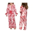 thumbnail image 3 of Mommy and Me Matching Pajamas:  Bow Print Lape Long Sleeve Button Down Tops and Drawstring Pants Sleepwear, 3 of 6