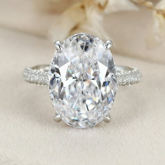Eclet Jewels White Gold Over 14K Silver Diamond Ring - Prong Set 2.2 Ct Oval Cut Lab Created Diamond Ring - Halo Solitaire with Accent Engagement Ring - Classic Engagement Wedding Ring for Women's