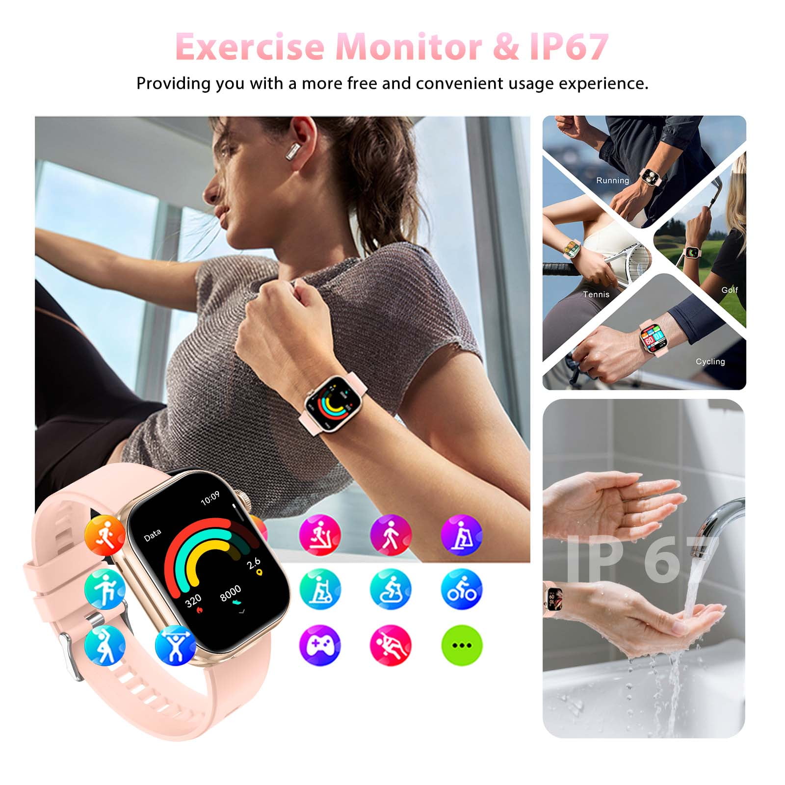 Cyberdyer Women's Smart Watch - 2.02" HD Screen, Bluetooth Call, IP67 Waterproof, Fitness Tracker, 25-Day Battery, iOS & Android Compatible, Thanksgiving Halloween Gift