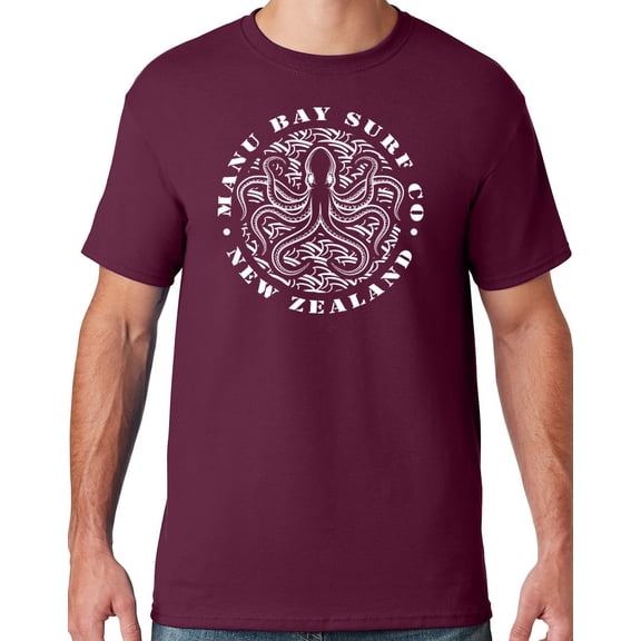 Mens Manu Bay Surf Company WHITE OCTOPUS T-shirt, 4XL Maroon