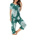 thumbnail image 2 of Nmnitkp Pajamas for Women Set Soft and Friendly Skin Women Pajamas Sets Boho Floral Pleated Loungewear Short Sleeve Button Crewneck Tops and Capri Pants 2 Piece Outfits with Pockets, 2 of 7