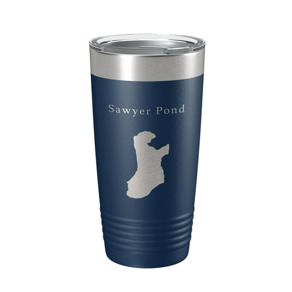 Sawyer Pond Tumbler Lake Map Travel Mug Insulated Laser Engraved Coffee Cup Maine 20 oz Navy Blue