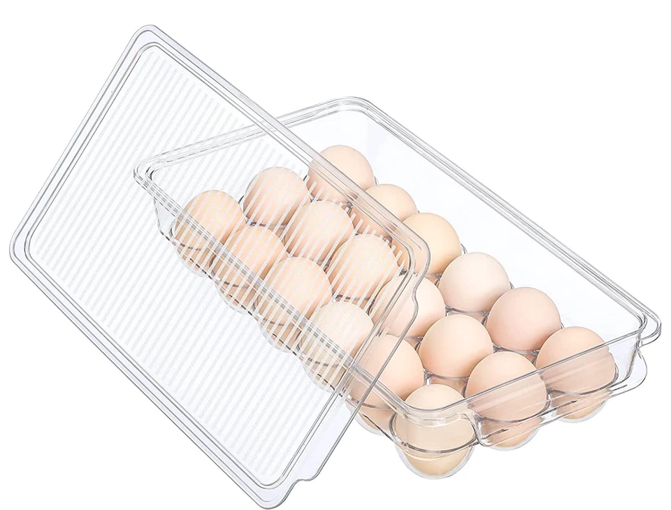 CIRCLE- 18 Eggs Trays Holder Storage For Refrigerator With Lid Container Organizer Bins