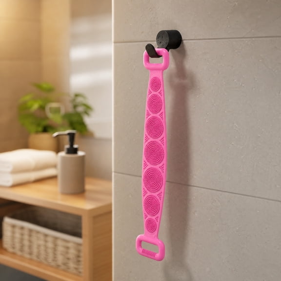 23.6" Silicone Back Scrubber Brush for Shower,Dual Sided Bath Body Scrubber,Shower Brush Washer Extra Long with Handle,Back Applicator,Exfoliating Back Scrubbers for Use in Shower,Pink