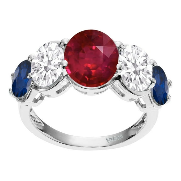 Sterling Silver with Ruby, Blue Sapphire and White Topaz Five Stone Ring