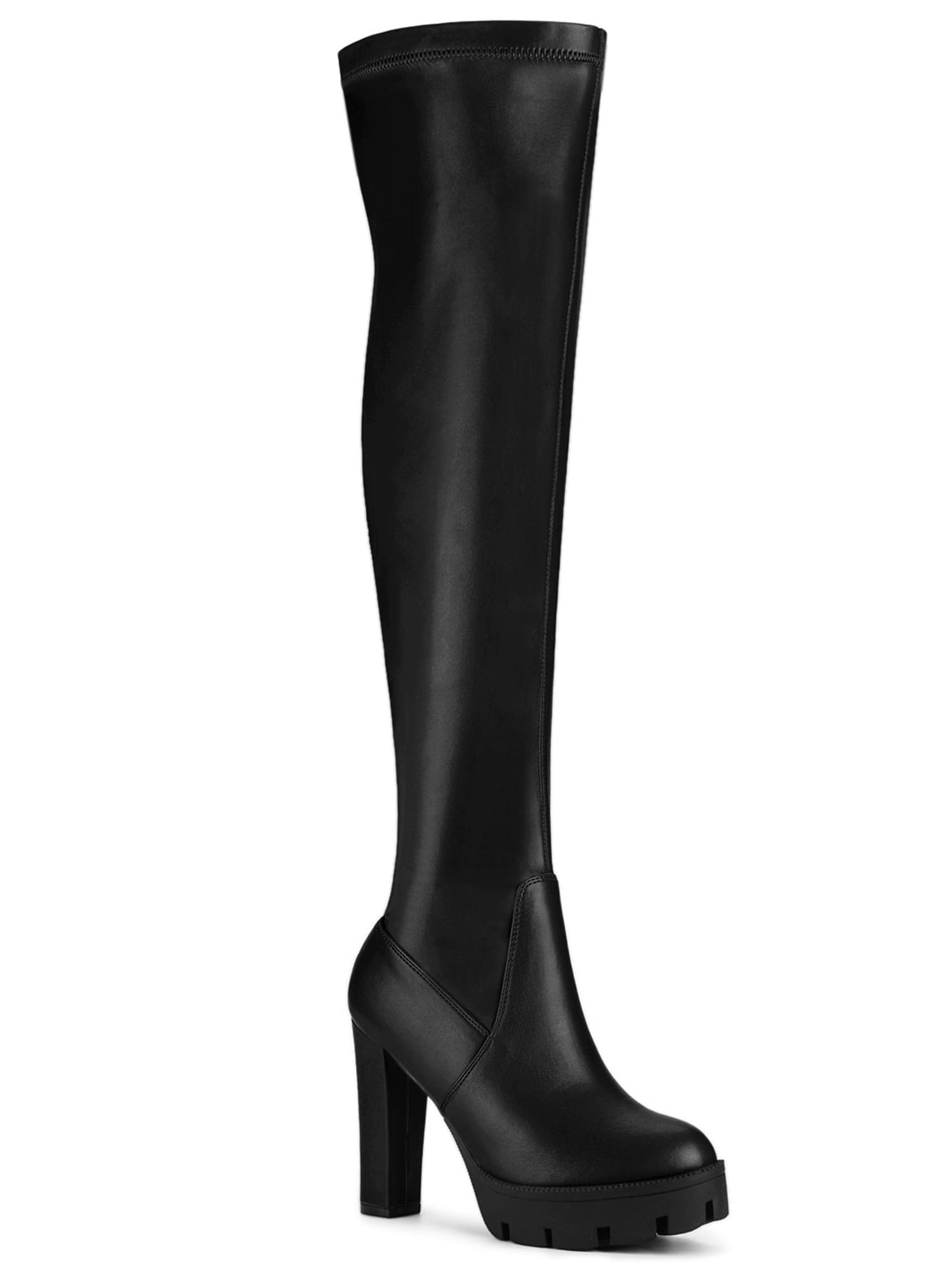 Ladies Women Black Over The Knee Stiletto Heel Platform Boot Size 3-8 