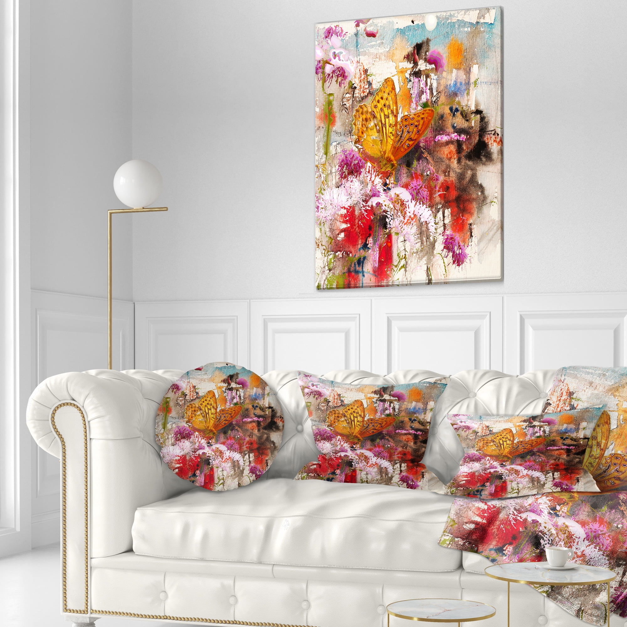 Designart Butterfly Drinking Honey - Floral Throw Pillow - 12x20