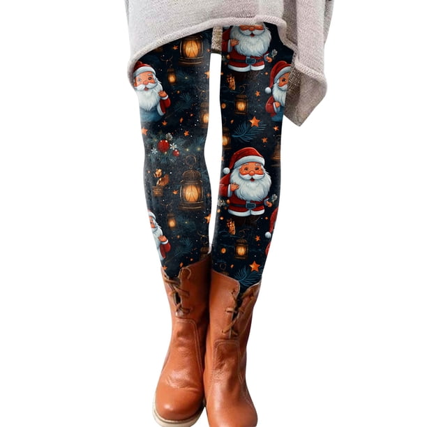 Gibobby Medias Afelpadas Translúcidas Leggings de moda para mujer, pantalones de bota largos elásticos ajustados con estampado navideño informal (Azul, S)